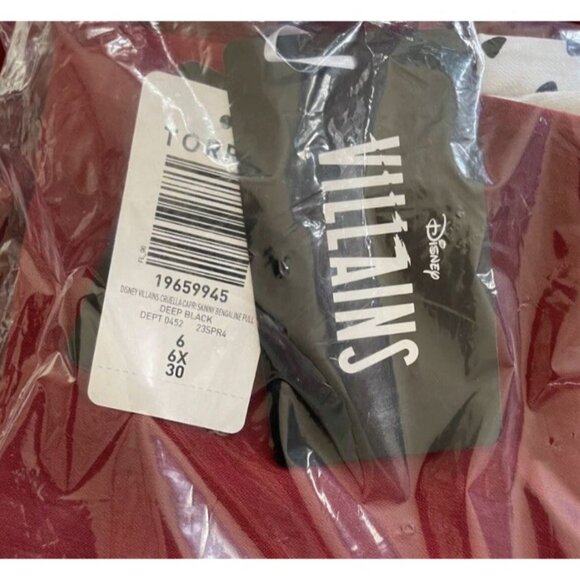 Disney +6 Ruby Red Stretch High Waist Villian's Cruella Graphic Cuff Capri Pants - Picture 6 of 6